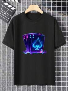 Envío nacional | camiseta de manga corta con estampado casual de algodón puro para hombres en primavera y verano - Negro - Ver 2