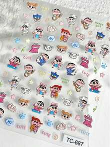 CRAYON SHINCHAN 1张3D立体浮雕美甲贴纸，可用于DIY手机壳、杯子、美甲装饰，卡通蜡笔小新日式纸质3D立体浮雕美甲贴纸，也可用于手机壳、杯子装饰 - 彩色 - 查看 5