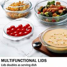 Ensemble de 3 plats à four en verre avec couvercle, 1+1,4+1,7L, cocotte ronde avec couvercle et poigné, résistant au four et au micro-ondes - 1 - Voir 4