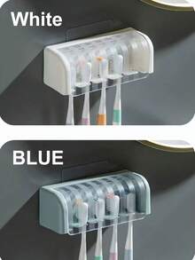 1 pezzo Porta spazzolini da denti montato a parete con 5 slot, organizer per spazzolini da denti a prova di polvere e impermeabile per il bagno, senza bisogno di forare, disponibile in 3 colori - Multicolore - Visualizzare 8