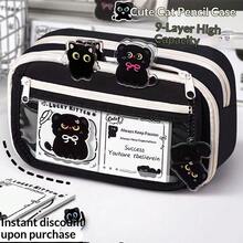 2026 New Arrival Popular Black Cat Design Large Capacity Multi-Functional High-Quality INS Style Pencil Case - Black and Gold Series Cat 9-layer Pencil Case - View 11