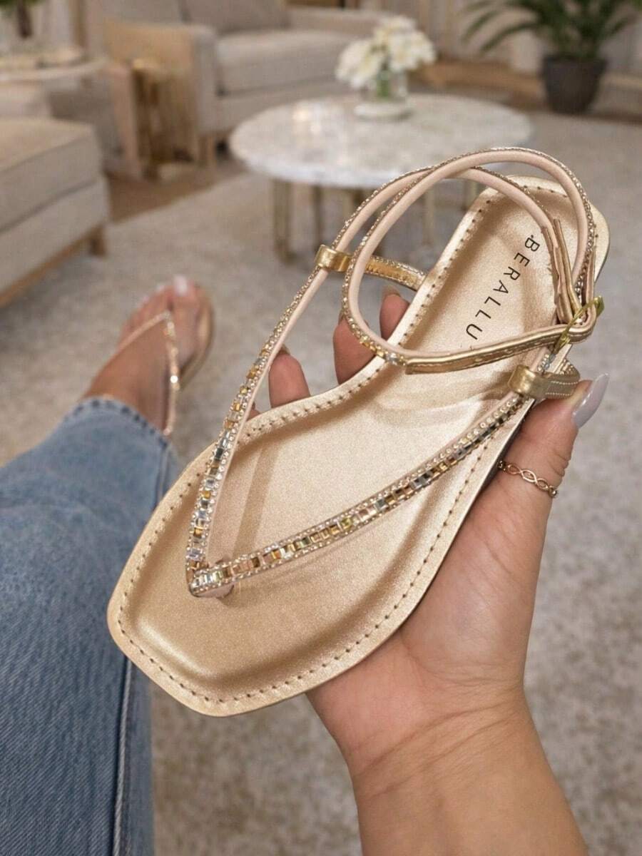COMFORTABLE WOMEN'S STRASS FLAT SANDAL FROM SIZES 34 TO 39 - 金色 - 查看 1