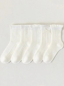 5双儿童春夏新款白色网眼透气蕾丝边船袜，适合女孩，用途广泛 - 彩色 - 查看 3