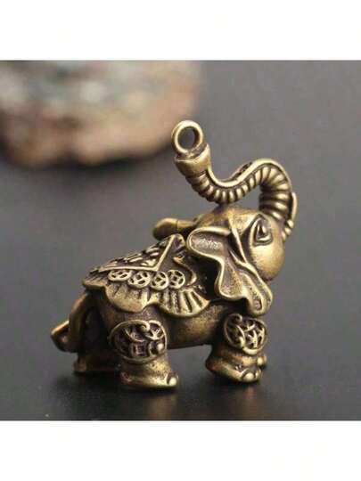 1件复古黄铜幸运象装饰品，最佳礼物，金属动物钥匙扣