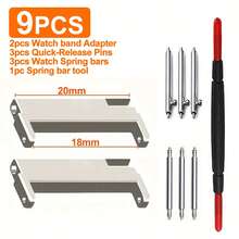 实用型 2 件套手表工具表带连接器金属适配器，18mm、20mm、22mm 可互换，6 个快拆销连接器，多种备用方案，附赠 1 个专用拆装工具 - 彩色 - 查看 13