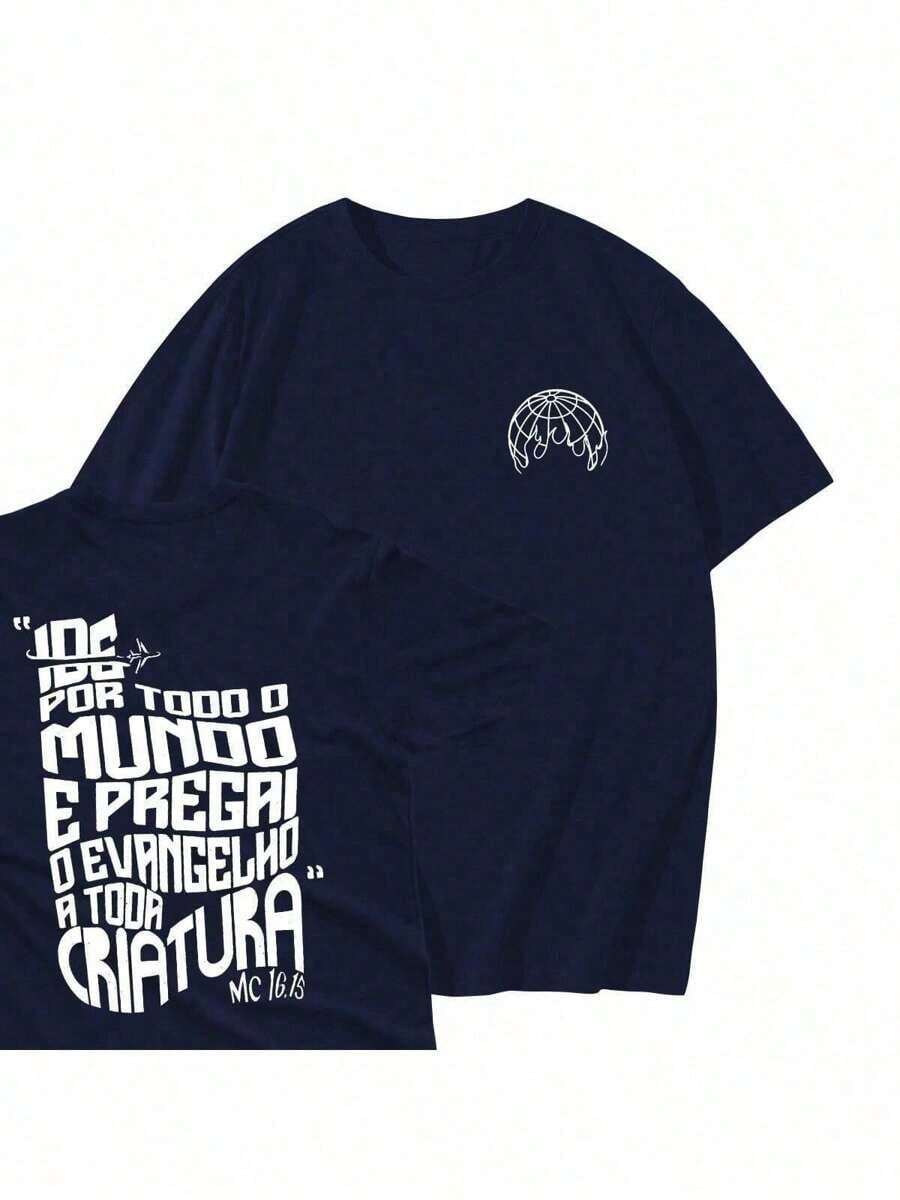 Christian T-Shirt 100% Cotton "Go Into All The World" - Màu xanh hải quân - Xem 1