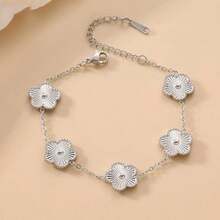 13毫米不锈钢五瓣花18K金手链，时尚百搭的女士饰品 - 多色 - 查看 4