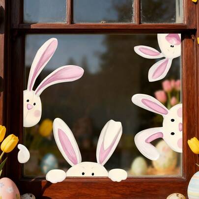 1/2 ملصق ذاتي اللصق من مادة البي في سي لأرنب عيد الفصح، ملصقات نافذة بيضة الأرنب، قابلة لإعادة الاستخدام للداخل والخارج، ملصقات عيد الفصح، ملصقات فنية زخرفية للنوافذ، مناسبة لديكور عيد الفصح والربيع