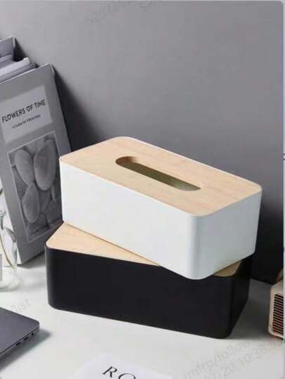 1pc Bamboo Wood Tissue Box, Plastic Simple Draw Paper Box, Storage Draw Paper Box, Living Room Desktop Storage Organizer, Durable Space-Saving Tissue Holder For Hotel, Office, Public Restroom, Home Decor, School Supplies, Fashionable Home Organization Accent, Elegant Finish, Easy Refill, Keeps Desktops Tidy, Versatile Gift Idea For Reception Areas And Classrooms