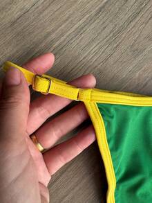 Brazilian String Bikini Without Padding, Thong Bottom, World Cup Tan Lines, Green, Yellow And Blue. - màu xanh lá - Xem 2