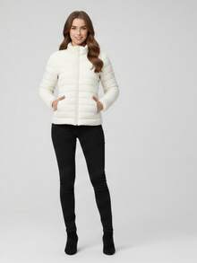 Women's Fleece-Lined Puffer Jacket Without Hood - White - View 2