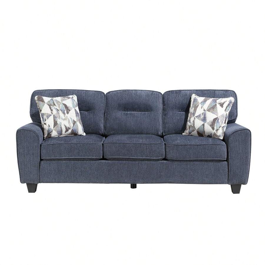 Durable Chenille Fabric Sofa W Decorative Pillows Blue Contemporary Living Room Furniture 1pc On-Site - 灰色 + 合板 + 現代風格 + 6 座 - 查看 1