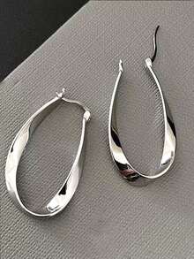 时尚欧美简约优雅椭圆几何耳环，奢华别致的高端设计 - 銀色 - 查看 3