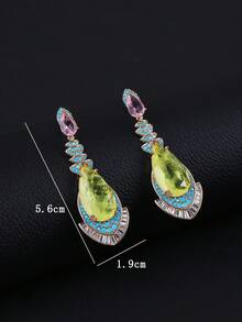 一对奢华珠宝风格长款垂坠仿珍珠耳环，镶嵌立方氧化锆，时尚女士垂坠耳环，可搭配晚礼服，生日/节日礼物 - 垂墜式耳環 - 查看 7