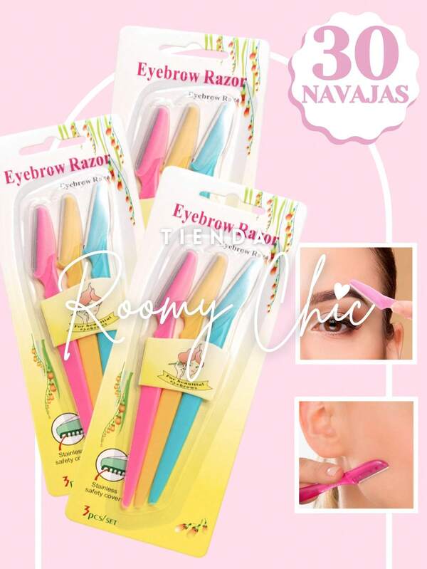 ROOMY CHIC Set 30/60 Navajas Perfiladoras Para Cejas Dermaplaning Depilador Facial De Acero Inox Rasuradora Para Vello Facial Exfoliación Facial Diseño De Cejas Mujer Hombre Perfilador De Cejas Navaja Para Cejas Rostro Belleza & Salud Utensilios De Belleza Herramientas De Maquillaje Utensilios Para Cejas Pestañas