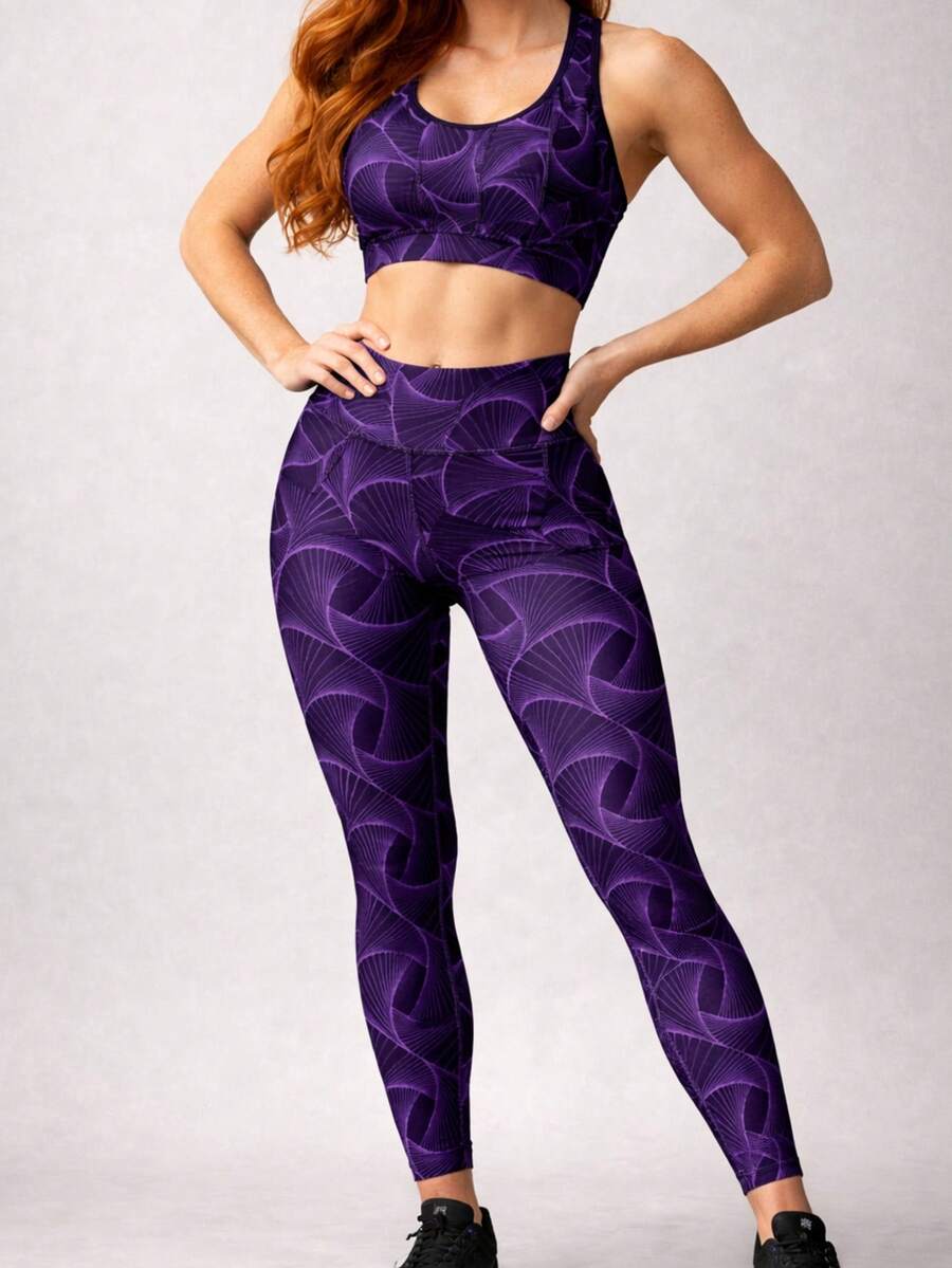 SHOWOFF Women's Fitness Set For Gym - Sports Top + High-Waisted Thick Leggings With Super Elastane - 淺灰紫 - 查看 1