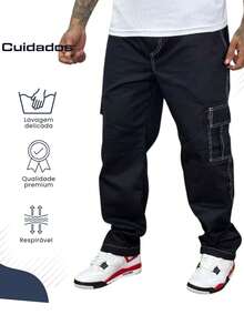 Set Of 2 Men's Cargo Pants In Neutral Colors For Everyday Use, Large Pockets, Streetwear Style, Loose Fit, Zippered, Perfect For Going Out. - 黑色 - 查看 6