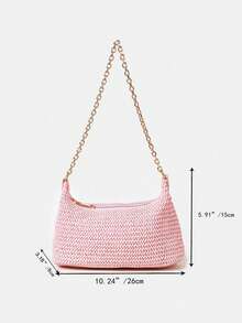 新款时尚细链波西米亚风编织法棍单肩包，适合休闲、度假、购物等场合搭配服装 - 粉色 - 查看 8