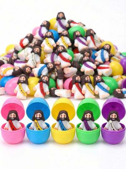 10/20/50 piezas Miniaturas de Jesús "Jesús te ama", Figuritas de goma coloridas pequeñas para rellenar huevos de Pascua, recuerdos de fiestas religiosas, regalos de fiesta pequeños de Jesús para escondite y búsqueda del domingo, Jesús en miniatura, modelos cristianos, modelos pequeños, regalos de Jesús
