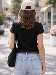 Camiseta Baby Look Brasil Deus Acima de Todos Camisa Feminina Algodão Confortável - Preto - Visão 2