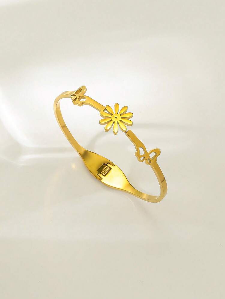 不锈钢多功能通勤镀金花卉手链套装，小众设计，提升优雅气质的必备珠宝 - 彩色 - 查看 8