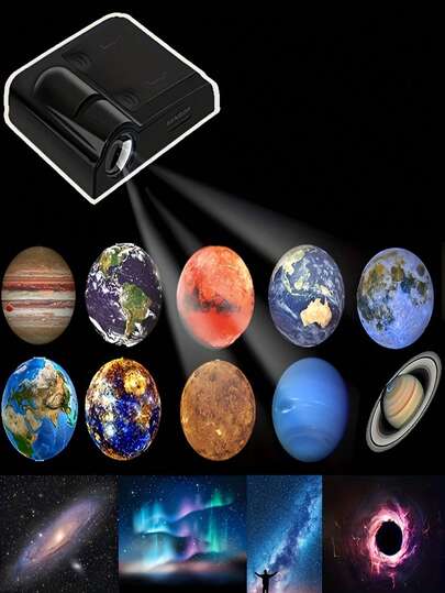 1个极光月亮星空投影滑轨背景投影灯，高清生日快乐投影仪，小巧便携，操作简便，适用于汽车改装SUV，情人节、万圣节、圣诞节和生日礼物，居家旅行必备（不含电池，1个灯具+16片滤光片）