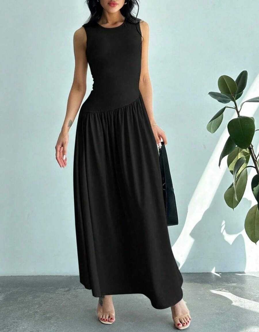 Women's Sleeveless Long Dress, Elegant, Asymmetrical, Casual, Evangelical Fashion - 黑色 - 查看 1