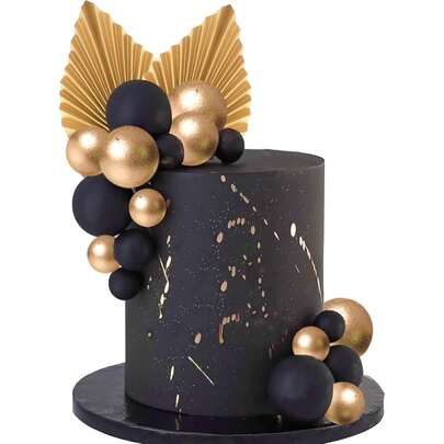 22pcs Black & Gold Cake Decorations, Black & Gold Cake Toppers Suitable For Wedding Anniversary Birthday Party