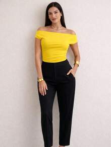 Women's Off-Shoulder Blouse In Premium Supplex Fabric – Elegance - 黃色 - 查看 2