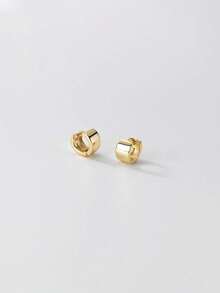 BALMORA 1 Pair S925 Sterling Silver Polished Fashion Geometric Round Small Stud Earrings, Women's Daily Wear, Gift Idea, Valentine's Day Gift, Mother's Day Gift - Gold - View 4