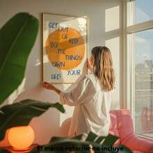 1 pieza de inspiración vintage "¡Levántate de la cama y vive tu propia vida!" Póster Artístico con Frases - Decoración de Pared en Lienzo para Dormitorio, Sala de Estar u Oficina - Diseño Estético Motivacional con Círculo Naranja - Regalo Ideal para Inauguración de Casa, Decoración de Pared para Dormitorio |   Cita Motivacional |   Estilo Clásico, Decoración de Pared - negro - Ver 3