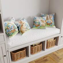 Kit 4 Capas De Almofadas Decorativa Feliz Páscoa - 40x40 cm - Páscoa Coelho Pintura Azul - Visão 1