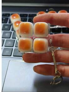 1pc Caramel Bread Shaped Keychain, Stress Relief Fidget Toy, Mechanical Keyboard Switch Tester, Keyring, Desktop Decor, Phone Charm, Creative Novelty Anti-Anxiety Finger Toy - Yellow - View 2