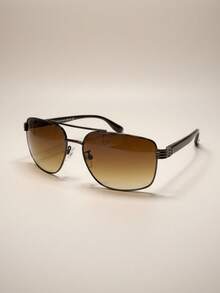 Metal Aviator Square Sunglasses For Men And Women With UV400 Protection Lenses - Coffee - View 2