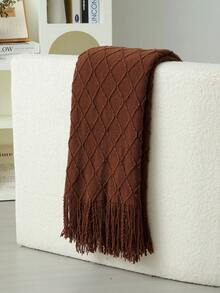A Solid Color Particle Knitted Blanket, Nordic Style Acrylic Rectangular Office Nap Sofa Blanket Air Conditioning Blanket Knitted Small Blanket Shawl Cover Blanket Blanket Bed End Blanket - 菱形巾咖啡 - 查看 3