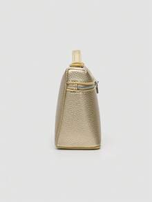 1 pieza Bolso de hombro cuadrado de unicolor con textura de grano de litchi en PU, bolso de mano pequeño para mujer, adecuado para combinar con diaria, salidas, compras, fiestas, - Dorado 2 - Ver 4