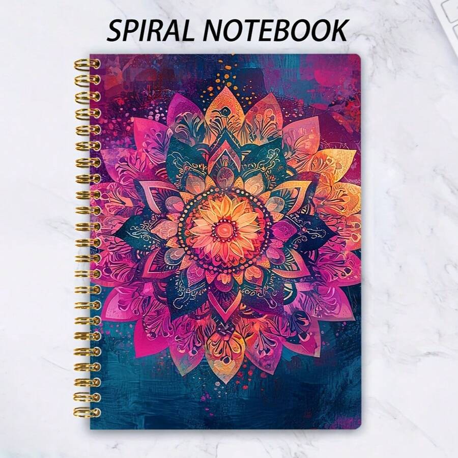 1 A5 Exquisite Spiral-Bound Notebook, Vibrant Mandala Journal, Ring Binder Diary With Creative Cover Design, Easy To Flip Through, Removable Pages Suitable For Daily Notes, Office Supplies, School Use, Art Creation, Sketching, 50 Sheets Inside, 5.7 X 8.3 Inches - A - View 1