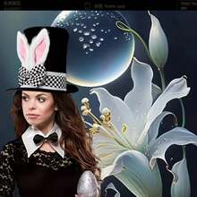 3pcs Easter Bunny Costume Set - Plush White Rabbit Top Hat, Pocket Watch, Bow Tie, No Battery Required - Ideal For Easter, Halloween And Christmas Party Dress Up - Multicolor - View 2