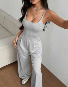 Swisz Women's Long Jumpsuit With Thin Straps And A Low Back - Sophisticated, Casual, And Comfortable - 灰色 - 查看 10