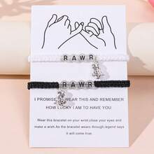 2pcs Retro Zinc Alloy Glow-In-The-Dark Dinosaur Pendant & Acrylic Letter Braided Friendship Bracelet, Suitable For Couples - Dinosaur - View 10
