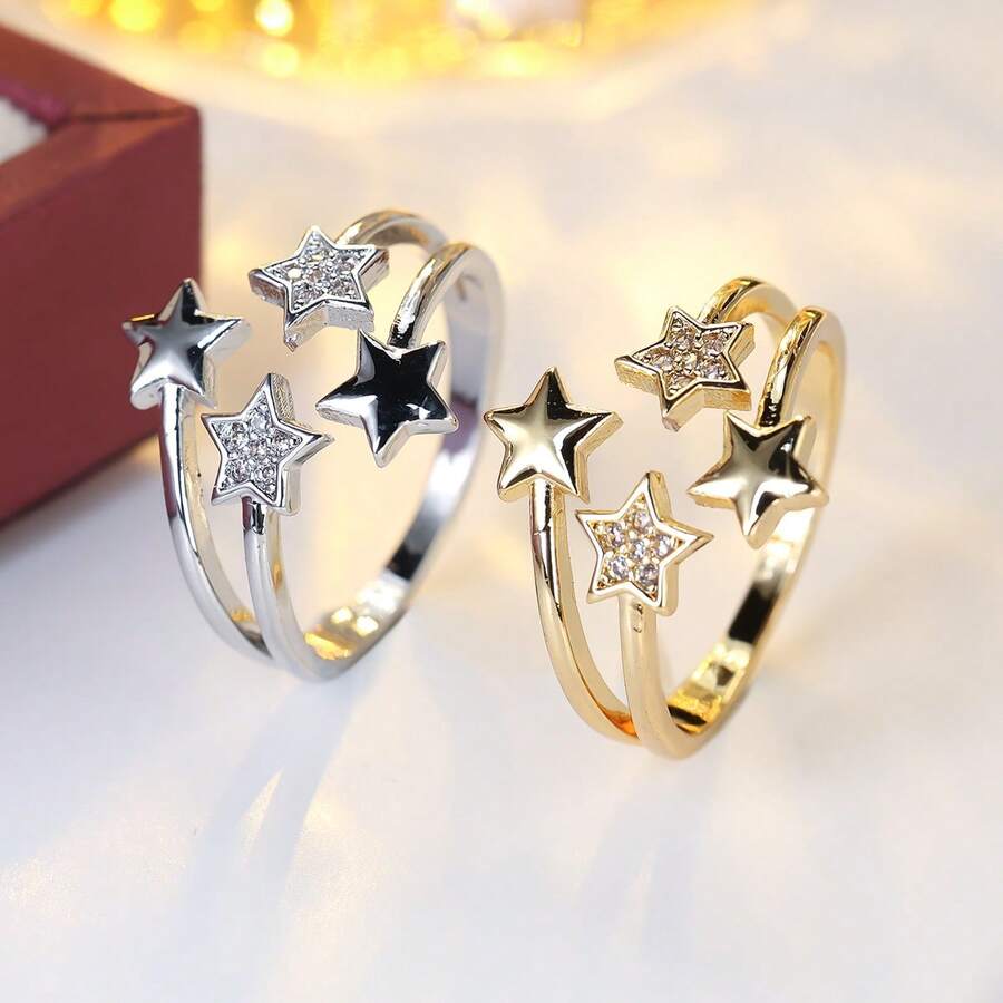 1枚女士开口锆石戒指，日常佩戴饰品，节日礼物 - 戒指 - 查看 1