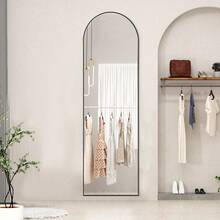 59"X16" High-Quality Arched Full Length Mirror, Aluminum Alloy Frame Ensures Stability, Standing Design For Bedroom, Black - vòm đen - Xem 5