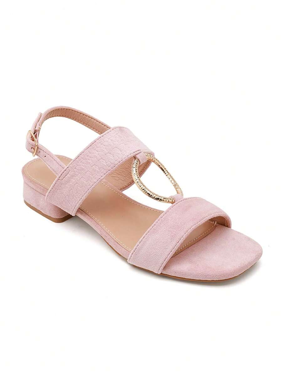 Sandales à petit talon carré avec bride tressée et boucle décorative - 粉紅色 3888 - 查看 1
