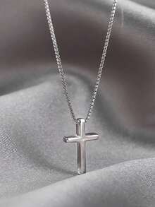 GAGAFEEL 1件925纯银十字架吊坠项链，时尚个性颈链，适合作为女士生日礼物 - 銀色 - 查看 3