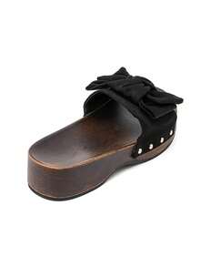 Mules Plateformes à Nœud Suedé Et Semelle Aspect Bois - Black - View 4