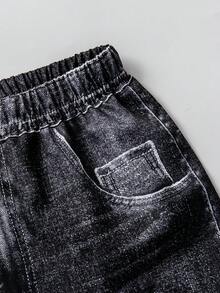 Conjunto de estilo casual de calle para niños de 4 a 7 años con estampado gráfico + pantalones de punto estampados, adecuado para fotografía callejera y uso diario, primavera/verano - Rojo - Ver 7