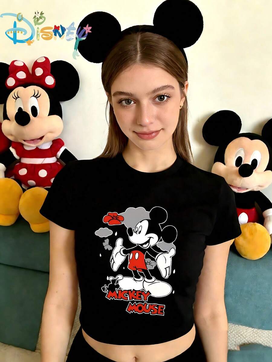 Disney Women's Sexy Short-Sleeved Round-Neck Polyester T-Shirt, Printed With  Pattern From - màu đen - Xem 1