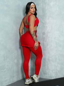 Women's Leggings With Stretched Skirt For Gym Workout Fitness - Non-Transparent - Đỏ - Xem 2
