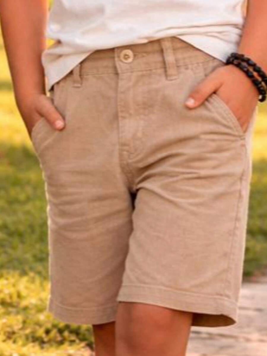 Boys' Linen Bermuda Shorts, Teen Style, Summer Style - 卡其色 - 查看 1