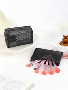 3pcs Women's Travel Makeup Bag Set. Classic Polka Dot Mesh Multi-Piece Multifunctional Handheld Makeup Organizer Bag, Large Capacity Travel Essential - Multicolor - View 6